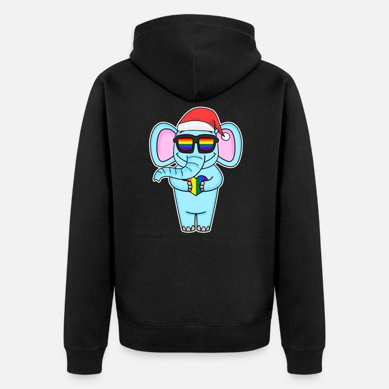 Éléphant Arc-en-ciel Noël - Veste à capuche bio Premium Unisexe - noir