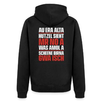 Schwäbischer Dialekt Sprüche Schwaben Sprache - Unisex Premium Bio Zip Hoodie - Schwarz - Hinten - Nico (187cm)