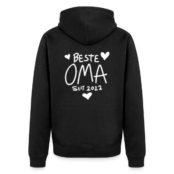 Oma 2022 - Werdende Oma 2022 - Unisex Premium Bio Zip Hoodie - Schwarz - Hinten - Nico (187cm)