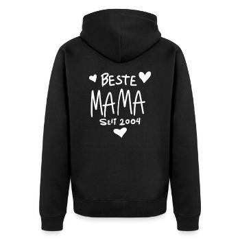 Beste Mama seit 2004 - Unisex Premium Bio Zip Hoodie - Schwarz - Hinten - Nico (187cm)