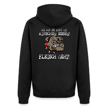 Mit mir ist nicht gut Kirschen essen - Unisex Premium Bio Zip Hoodie - Schwarz - Hinten - Nico (187cm)