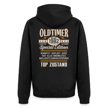 Oldtimer Baujahr Jahrgang 1982 Geburtstag Geschenk - Unisex Premium Bio Zip Hoodie - Schwarz - Hinten - Nico (187cm)