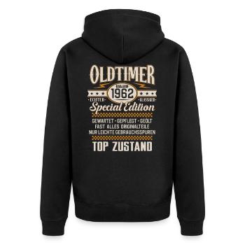 Oldtimer Baujahr Jahrgang 1962 Geburtstag - Unisex Premium Bio Zip Hoodie - Schwarz - Hinten - Nico (187cm)