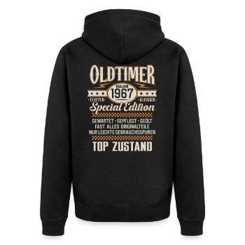 Oldtimer Baujahr Jahrgang 1967 Geburtstag Geschenk - Unisex Premium Bio Zip Hoodie - Schwarz - Hinten - Nico (187cm)