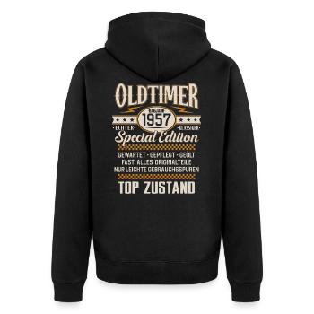 Oldtimer Baujahr Jahrgang 1957 Geburtstag Geschenk - Unisex Premium Bio Zip Hoodie - Schwarz - Hinten - Nico (187cm)