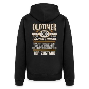 Oldtimer Baujahr Jahrgang 1968 Geburtstag Geschenk - Unisex Premium Bio Zip Hoodie - Schwarz - Hinten - Nico (187cm)