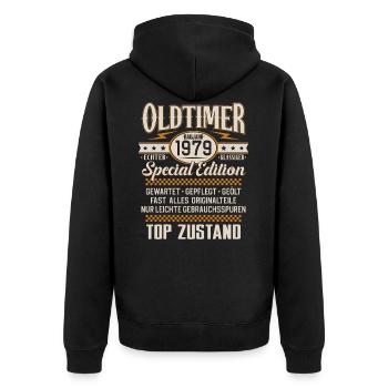 Oldtimer Baujahr Jahrgang 1979 Geburtstag Geschenk - Unisex Premium Bio Zip Hoodie - Schwarz - Hinten - Nico (187cm)
