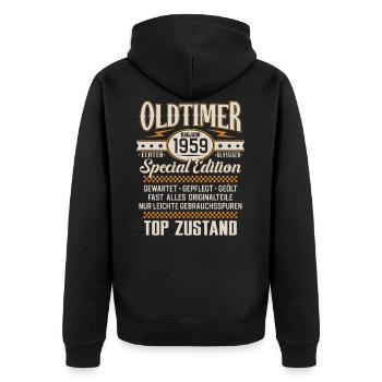 Oldtimer Baujahr Jahrgang 1959 Geburtstag Geschenk - Unisex Premium Bio Zip Hoodie - Schwarz - Hinten - Nico (187cm)