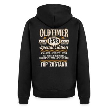 Oldtimer Baujahr Jahrgang 1949 Geburtstag Geschenk - Unisex Premium Bio Zip Hoodie - Schwarz - Hinten - Nico (187cm)