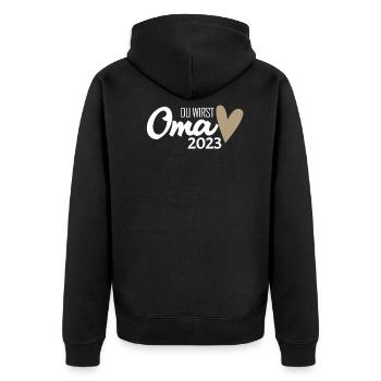 Oma 2023 - Werdende Oma 2023 - Unisex Premium Bio Zip Hoodie - Schwarz - Hinten - Nico (187cm)