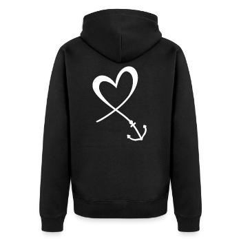 Herz Anker - Unisex Premium Bio Zip Hoodie - Schwarz - Hinten - Nico (187cm)