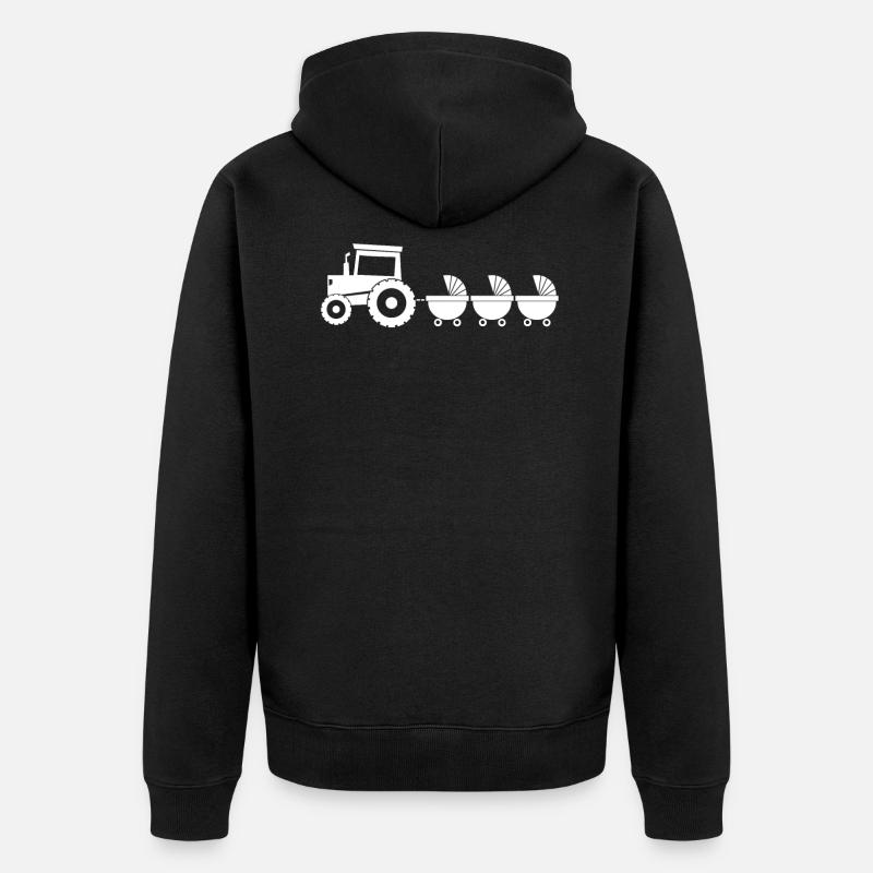 Tracteur avec chariot bébé - triplés - Veste à capuche bio Premium Unisexe - noir