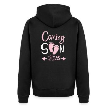 Schwangerschaft 2023 - Schwanger - Unisex Premium Bio Zip Hoodie - Schwarz - Hinten - Nico (187cm)