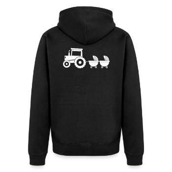 Traktor mit Babywagen - Zwillinge - Unisex Premium Bio Zip Hoodie - Schwarz - Hinten - Nico (187cm)
