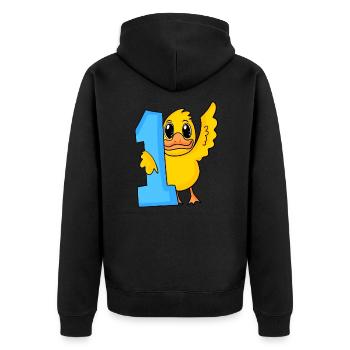 1 an - Inscription à l’école - Motif canard - Veste à capuche bio Premium Unisexe - noir - Dos - Nico (187cm)