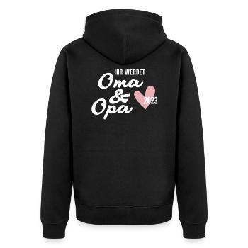 Schwangerschaft verkünden - Oma und Opa 2023 - Unisex Premium Bio Zip Hoodie - Schwarz - Hinten - Nico (187cm)
