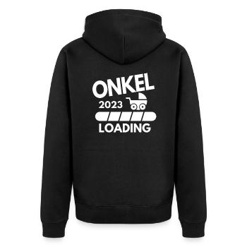 Onkel 2023 - Onkel werden - Unisex Premium Bio Zip Hoodie - Schwarz - Hinten - Nico (187cm)