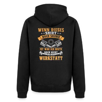 Werkstatt Schrauber Spruch - Unisex Premium Bio Zip Hoodie - Schwarz - Hinten - Nico (187cm)
