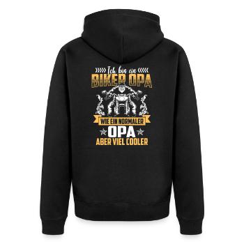 Ich bin ein Biker Opa - Unisex Premium Bio Zip Hoodie - Schwarz - Hinten - Nico (187cm)