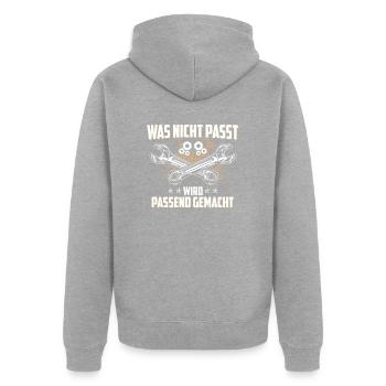 Was nicht passt wird passend gemacht - Unisex Premium Bio Zip Hoodie - Grau meliert - Hinten - Nico (187cm)