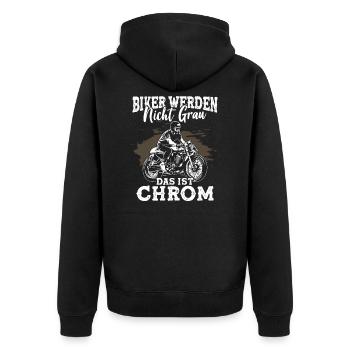 Biker werden nicht grau das ist Chrom - Unisex Premium Bio Zip Hoodie - Schwarz - Hinten - Nico (187cm)