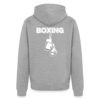 Boxing Boxer - Unisex Premium Organic Zip Hoodie - heather grey - Back - Nico (187cm)