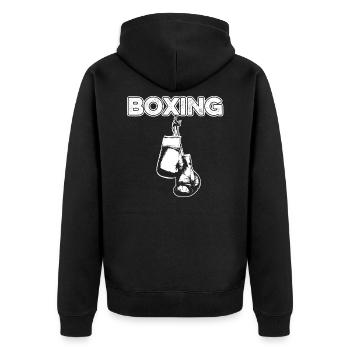 Boxen Boxer - Unisex Premium Bio Zip Hoodie - Schwarz - Hinten - Nico (187cm)