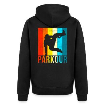 Vintage Parkour - Unisex Premium Bio Zip Hoodie - Schwarz - Hinten - Nico (187cm)