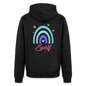 12 Jahre alt - 12. Geburtstag Regenbogen - Unisex Premium Bio Zip Hoodie - Schwarz - Hinten - Nico (187cm)