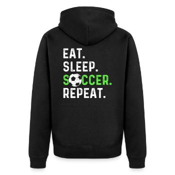 Eat sleep soccer repeat - Unisex Premium Bio Zip Hoodie - Schwarz - Hinten - Nico (187cm)