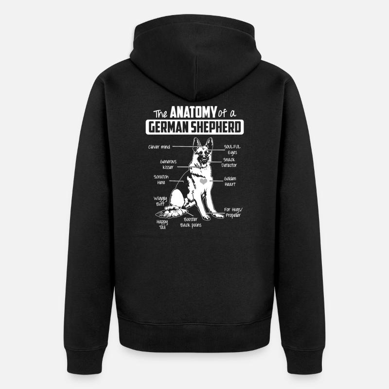 Anatomie deutscher Schäferhund - Unisex Premium Bio Zip Hoodie - Schwarz