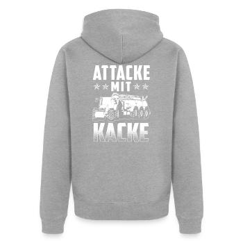 Attacke mit Kacke - Unisex Premium Bio Zip Hoodie - Grau meliert - Hinten - Nico (187cm)