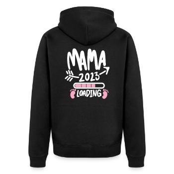 Mama 2023 loading - Werdende Mutter 2023 - Unisex Premium Bio Zip Hoodie - Schwarz - Hinten - Nico (187cm)