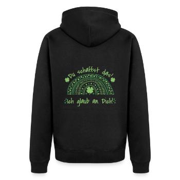 Du schaffst das - Ich glaub an dich - Mut machen - Unisex Premium Bio Zip Hoodie - Schwarz - Hinten - Nico (187cm)