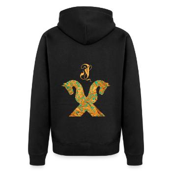 pferdegiebel e 95 j - Unisex Premium Bio Zip Hoodie - Schwarz - Hinten - Nico (187cm)