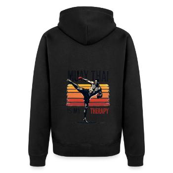 Funny Muay Thai Boxing Muay Thai - Unisex Premium Bio Zip Hoodie - Schwarz - Hinten - Nico (187cm)