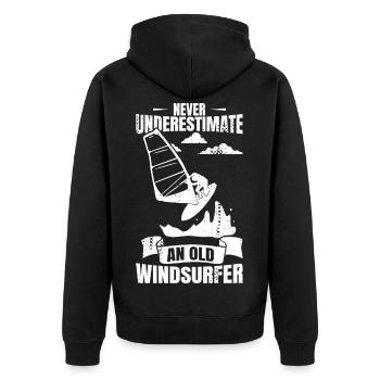 Ne sous-estimez jamais un vieux véliplanchiste - Veste à capuche bio Premium Unisexe - noir - Dos - Nico (187cm)