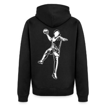 Weiblicher Handballer - Unisex Premium Bio Zip Hoodie - Schwarz - Hinten - Nico (187cm)