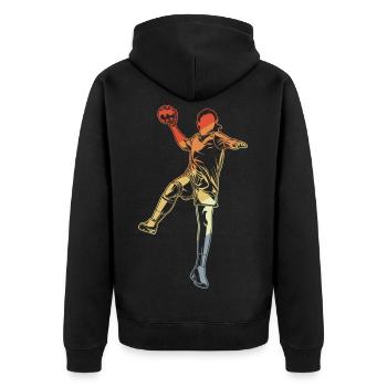 Handball Girl Retro Look - Unisex Premium Bio Zip Hoodie - Schwarz - Hinten - Nico (187cm)