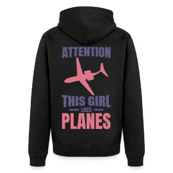 Flugzeug Mädchen - Unisex Premium Bio Zip Hoodie - Schwarz - Hinten - Nico (187cm)
