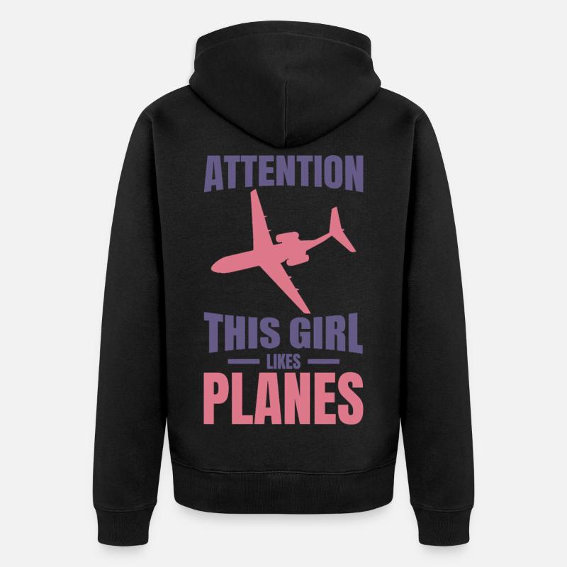 Flugzeug Mädchen - Unisex Premium Bio Zip Hoodie - Schwarz