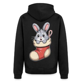 Lapin de Noël en chaussette câline - Veste à capuche bio Premium Unisexe - noir - Dos - Nico (187cm)