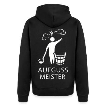 Sauna Aufguss Meister Fächer Piktogramm Minimalist - Unisex Premium Bio Zip Hoodie - Schwarz - Hinten - Nico (187cm)