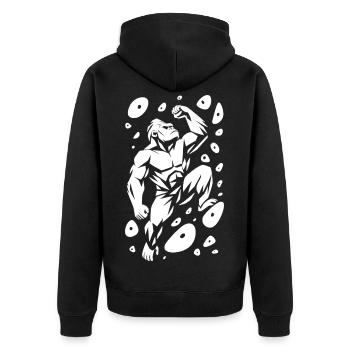 Bouldern Kletterkraft Gorilla Silberrücken Stärke - Unisex Premium Bio Zip Hoodie - Schwarz - Hinten - Nico (187cm)