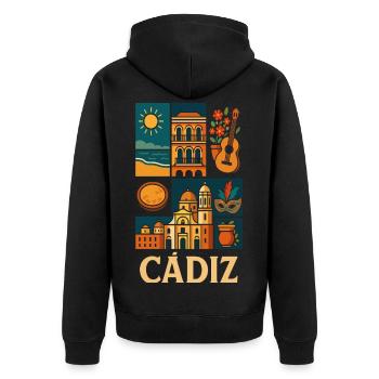Cádiz Mosaic Coast and Music - Unisex Premium Organic Zip Hoodie - black - Back - Nico (187cm)