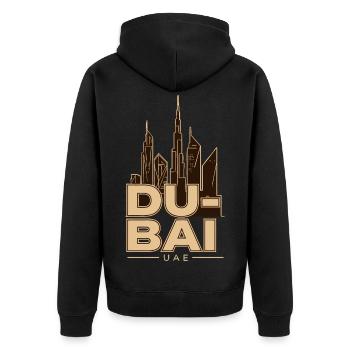 Dubai Skyline UAE Burj Khalifa - Unisex Premium Bio Zip Hoodie - Schwarz - Hinten - Nico (187cm)