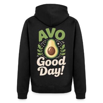 Avo Good Day - Unisex Premium Bio Zip Hoodie - Schwarz - Hinten - Nico (187cm)