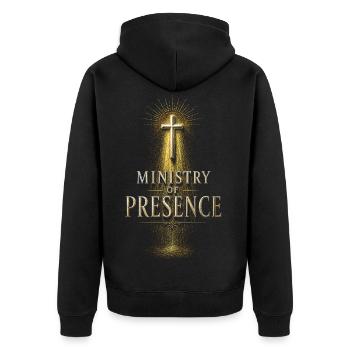 Kaplan Kleriker Pfarrer Ministry Of Presence - Unisex Premium Bio Zip Hoodie - Schwarz - Hinten - Nico (187cm)