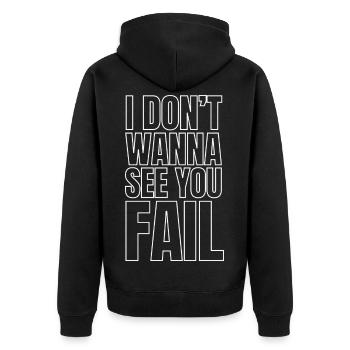 Empowerment pur! Echter Support!  - Unisex Premium Bio Zip Hoodie - Schwarz - Hinten - Nico (187cm)