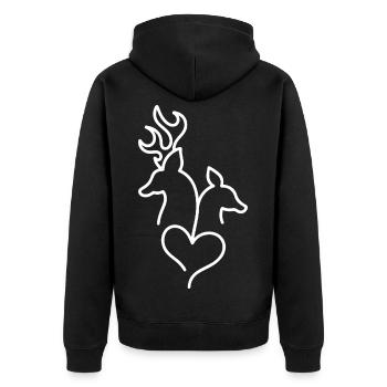 Hirsch und Reh mit Herz - Unisex Premium Bio Zip Hoodie - Schwarz - Hinten - Nico (187cm)
